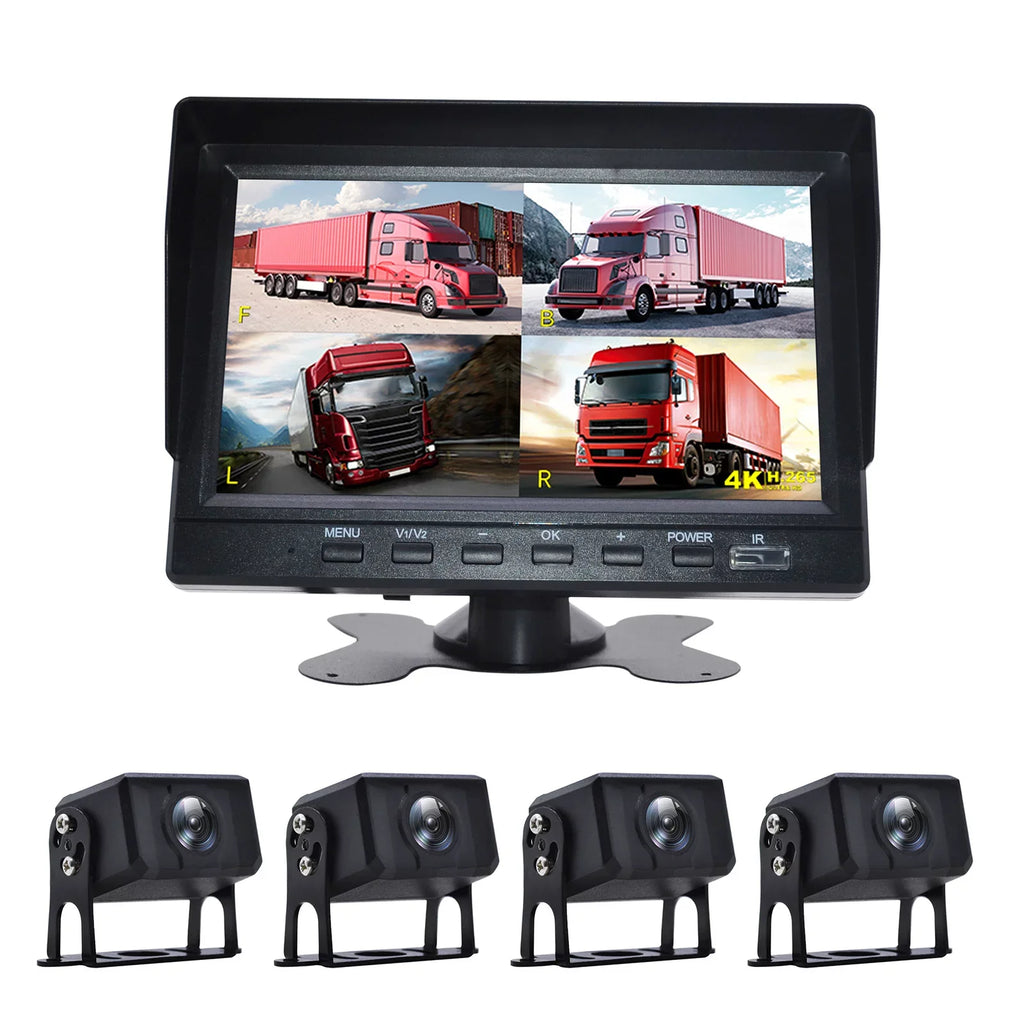 DVR RV Monitor Bus+4 View Rear Recorder Camera Video Driving for 7" Truck Backup