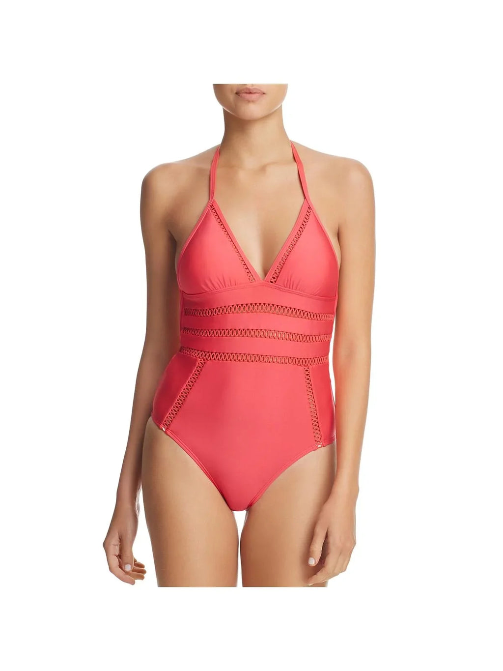 Moss Crafty S Red Ella Halter Crochet Swimsuit One-Piece Womens
