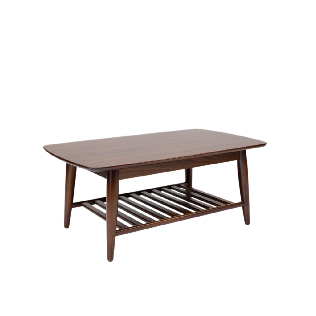 Mid-Century Modern Rectangular Coffee Table with Open Storage Shelf