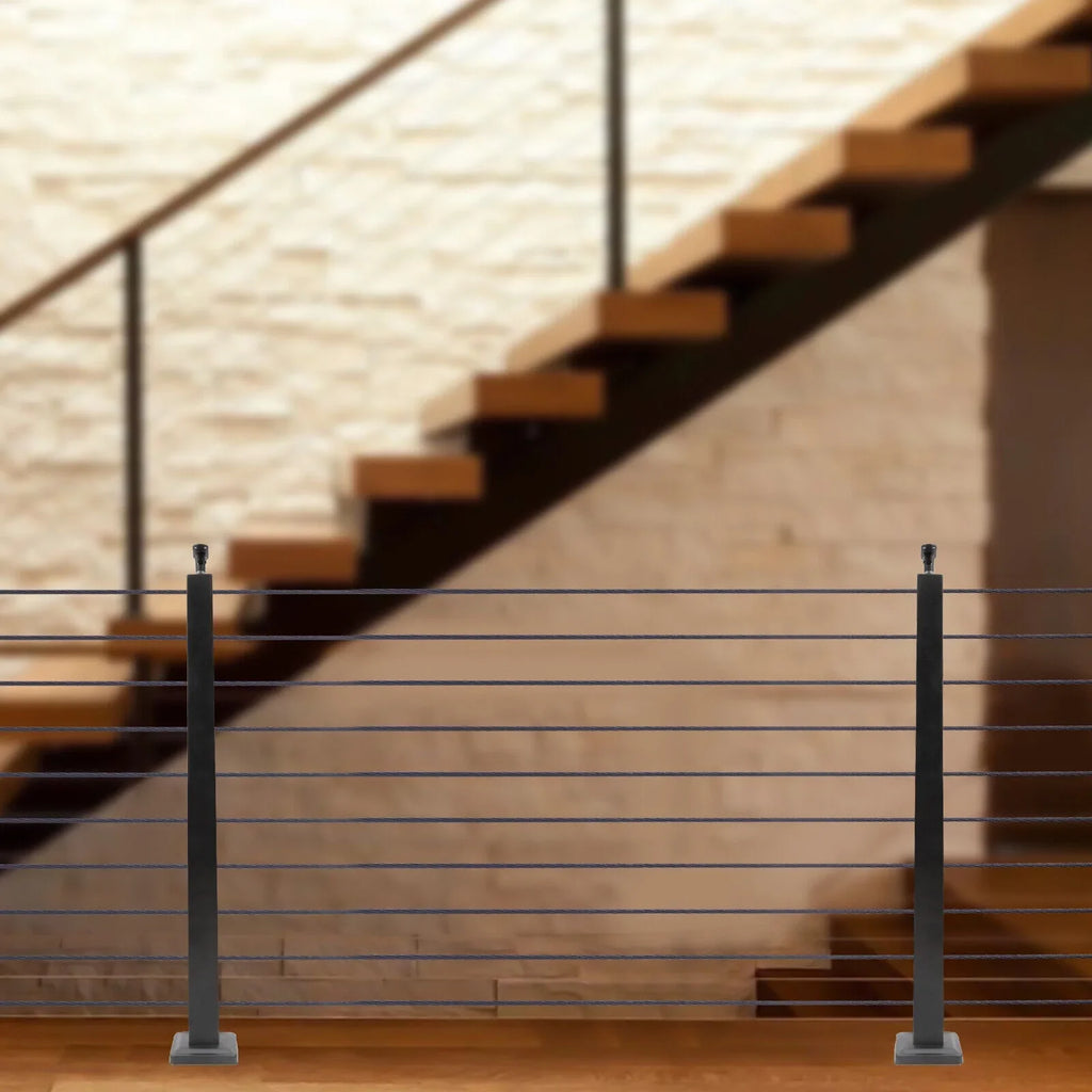 Concrete Railing Stainless Square Pre-Drilled Cable Sides Cable for Level Deck Two Post 36''x2''x2'' Wood Fence System Level Steel Post Railing