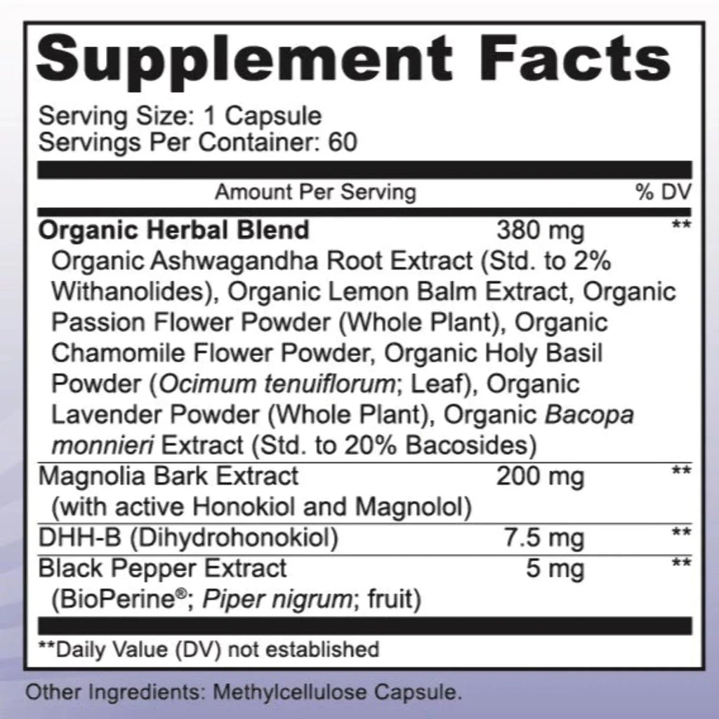 Anxiety, Vegan Supplement, Sleep 60 Calm Caps Mood Dihydrohonokiol-B, MoxyVites for DHH-B