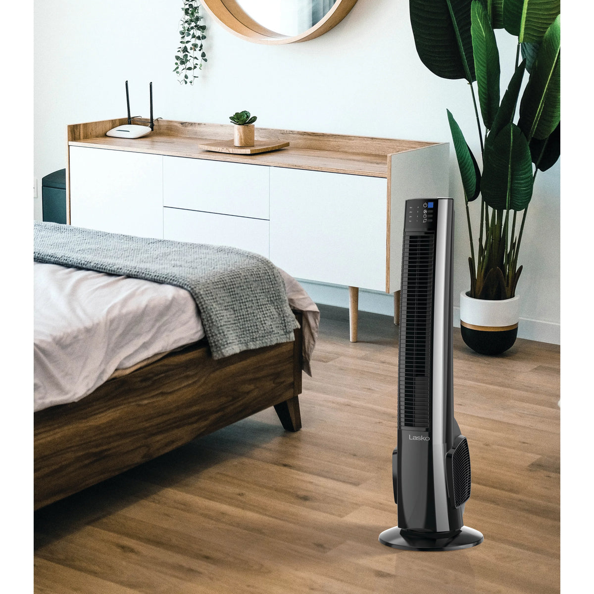 Fan Remote Tower Hybrid Control, with New Black/Silver, 4-Speed 38" Timer, Lasko T38415,