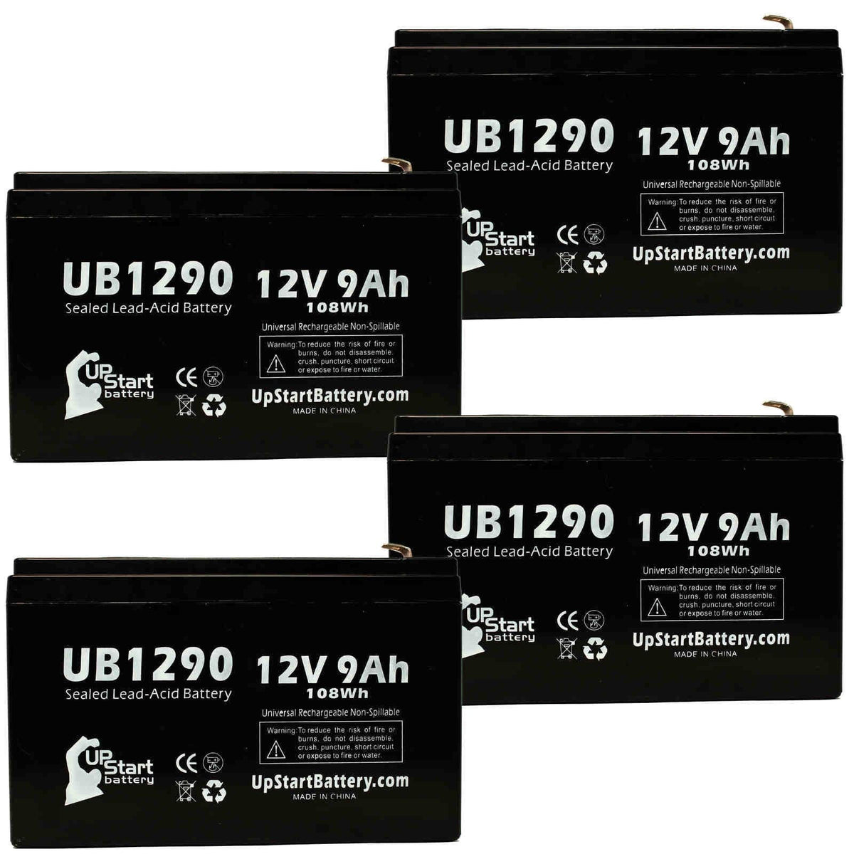 F2 9000mAh, Acid 7640 Kontron - 4x (12V, Adapters AGM, Terminal Battery - 9Ah, Universal Sealed 8 UB1290 to Battery SLA) - Pack Compatible Lead Replacement F1 F1 Includes MICROGAS Terminal,