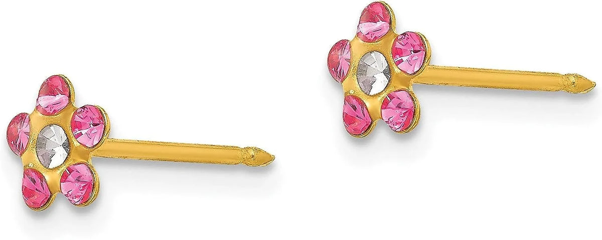 Solid Rose/Aurora Gold Flower 14k 5mm Borealis Crystal Inverness - Earrings Yellow